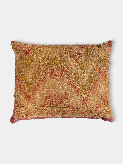 By Walid - 17th-Century Tapestry and Linen Cushion (19.5in/50cm) - Yellow - ABASK - 