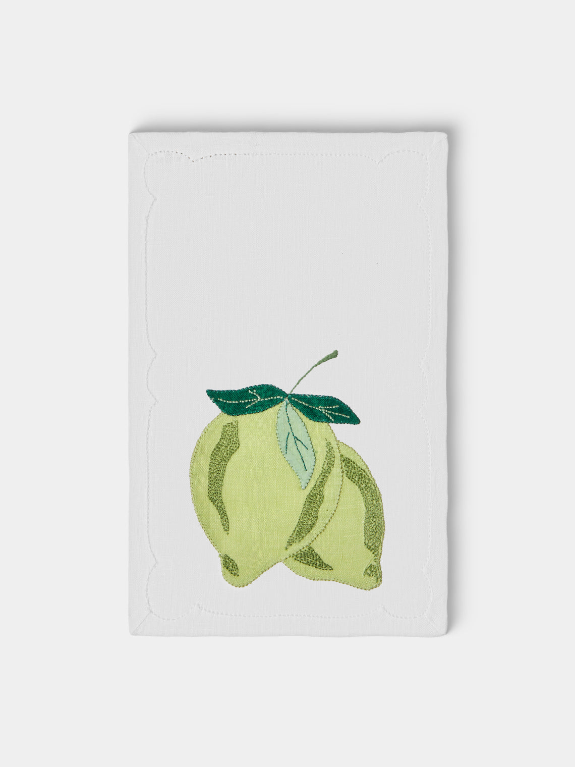 Taf Firenze - | Set of 6 | Retro Fruit Hand-Appliquéd Linen Cocktail Napkins - White - ABASK