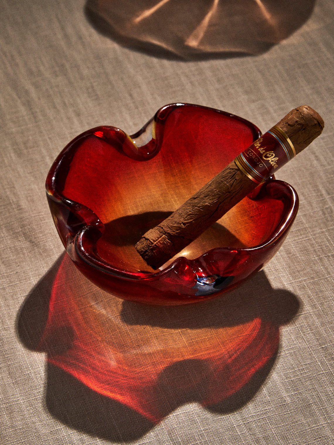 Antique and Vintage - Mid-Century Glass Ashtray - Red - ABASK