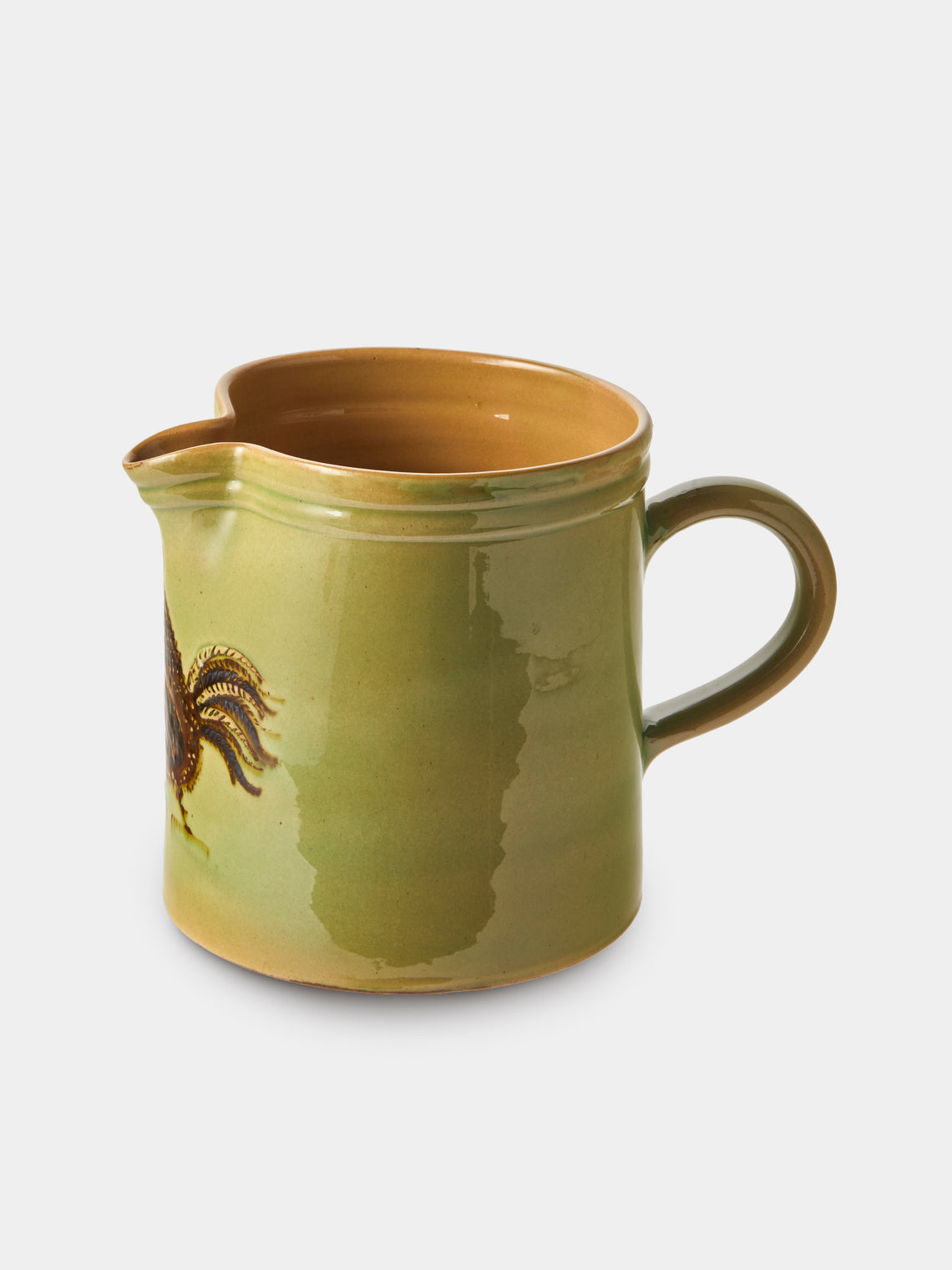 Poterie d’Évires - Chickens Hand-Painted Ceramic Straight-Edge Medium Jug - Green - ABASK