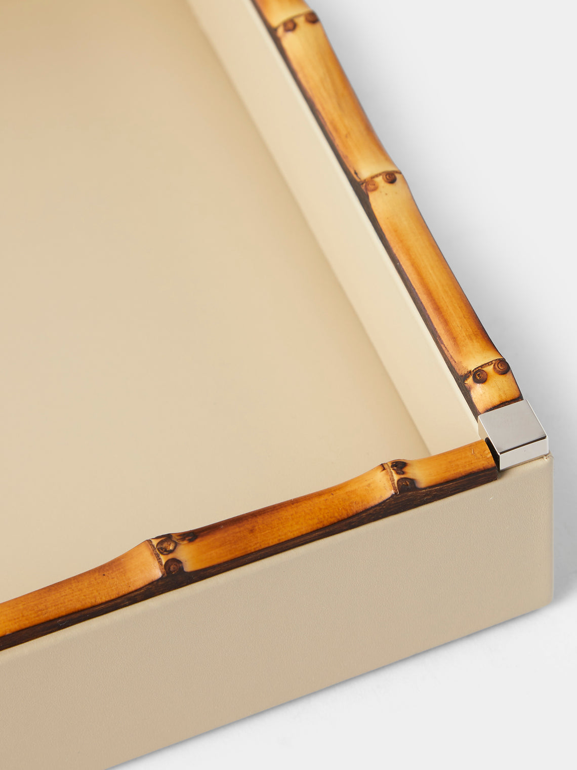 Riviere - Bice Nabuk Leather and Bamboo Valet Tray (9.5in/24cm) - Cream - ABASK