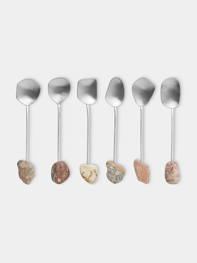 Thalia Maria Silver - Sterling Silver and Pebble Dessert Spoons (Set of 6) - Silver - ABASK - 