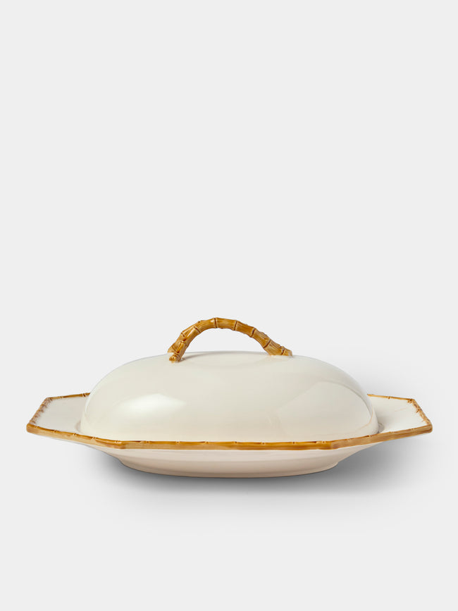 Verdolini - Bamboo Hand-Painted Ceramic Lidded Serving Platter - White - ABASK - 