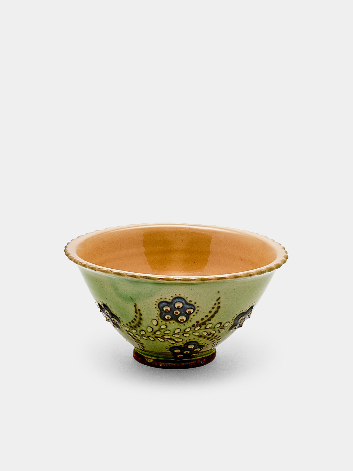 Poterie d’Évires - Flowers Hand-Painted Ceramic Small Fluted Bowls (Set of 8) - Green - ABASK