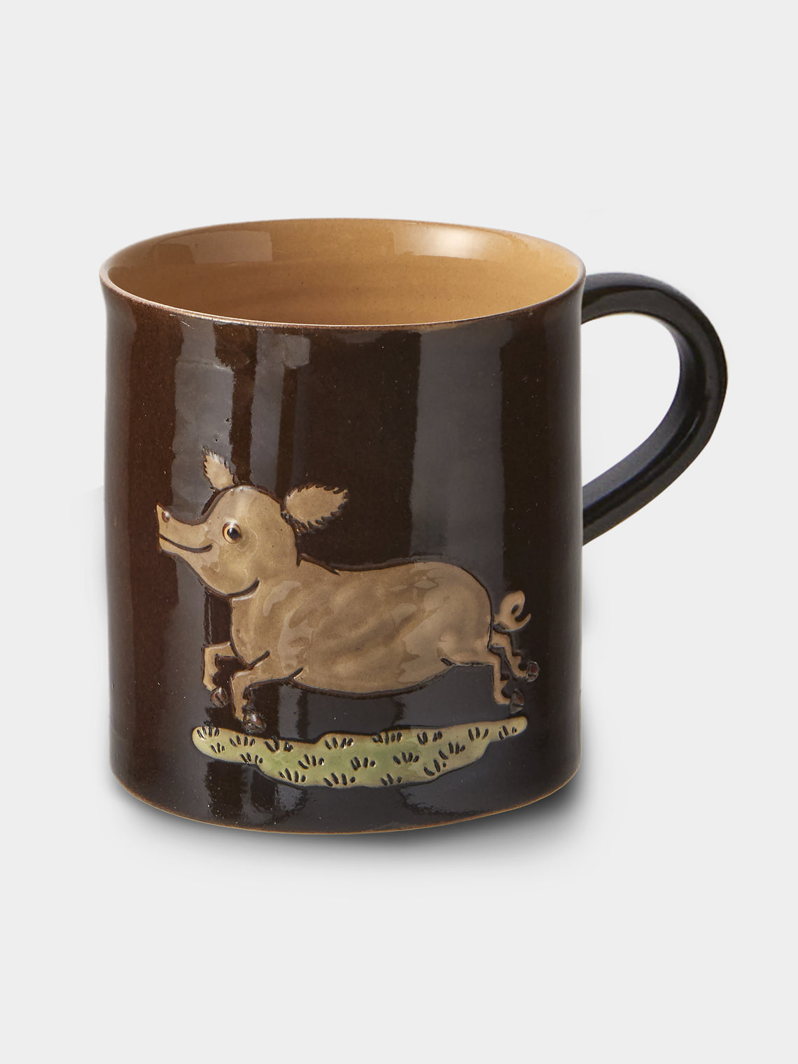 Poterie d’Évires - Animals Hand-Painted Ceramic Mugs (Set of 4) - Dark Brown - ABASK