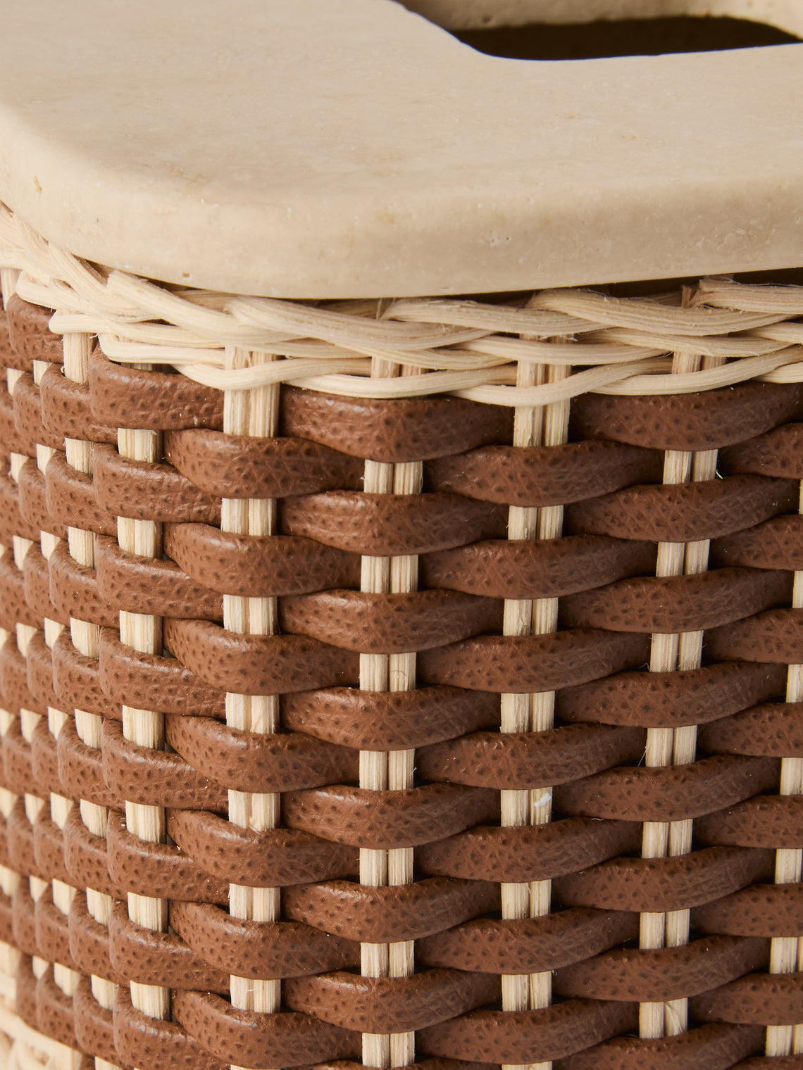 Pigment France - Courbet Leather and Rattan Tissue Box - Brown - ABASK