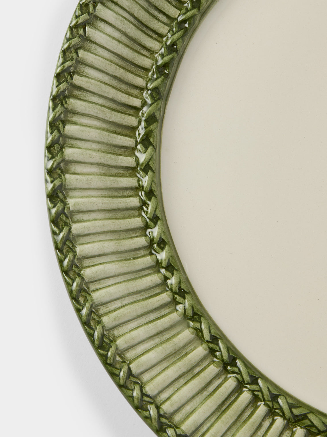 Tessalume Ceramiche - | Set of 4 | Wicker Hand-Painted Ceramic Dinner Plates - Light Green - ABASK