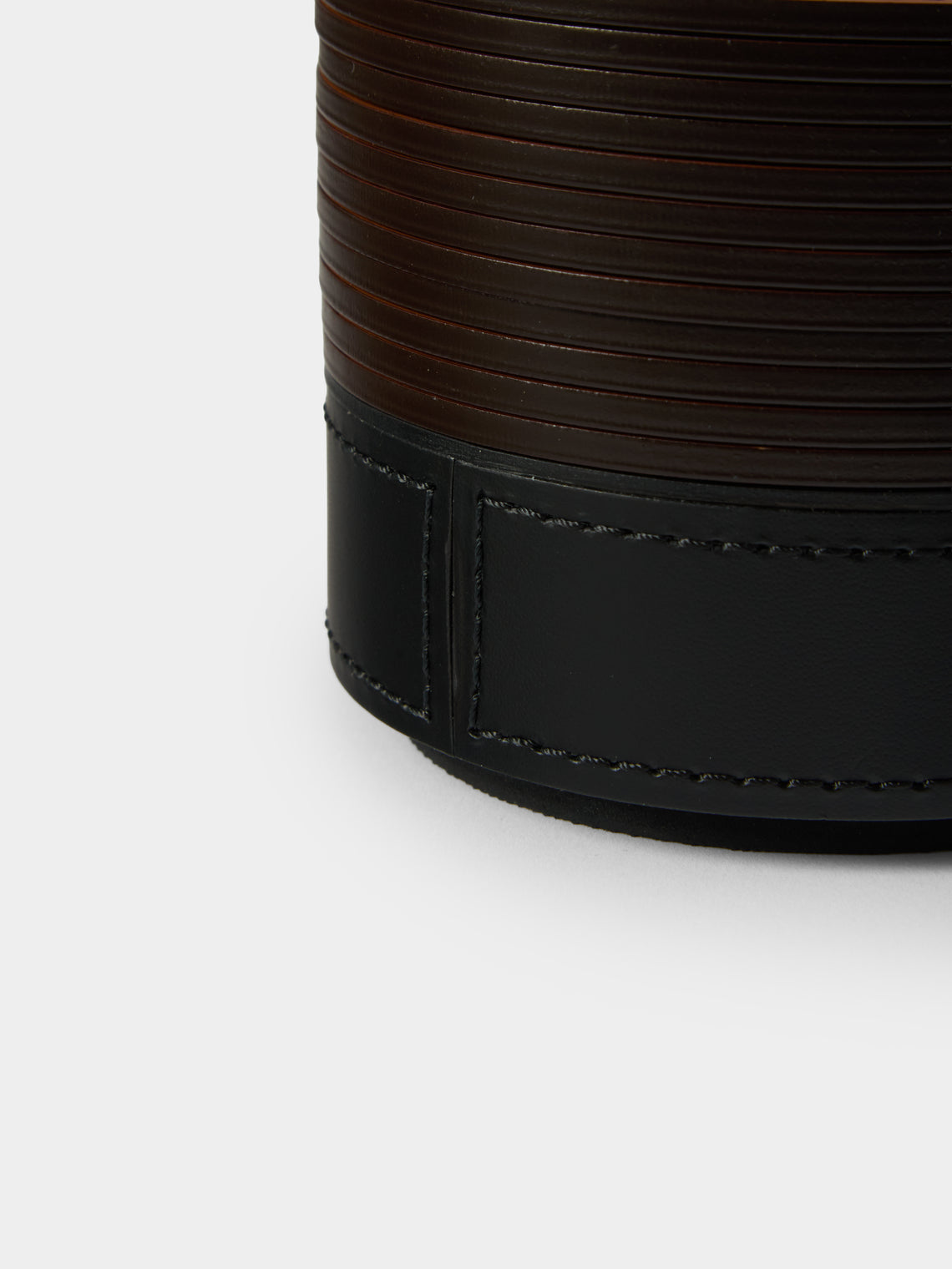 RUDI - | Set of 12 | Nautilus Leather Coasters with Holder - Black - ABASK