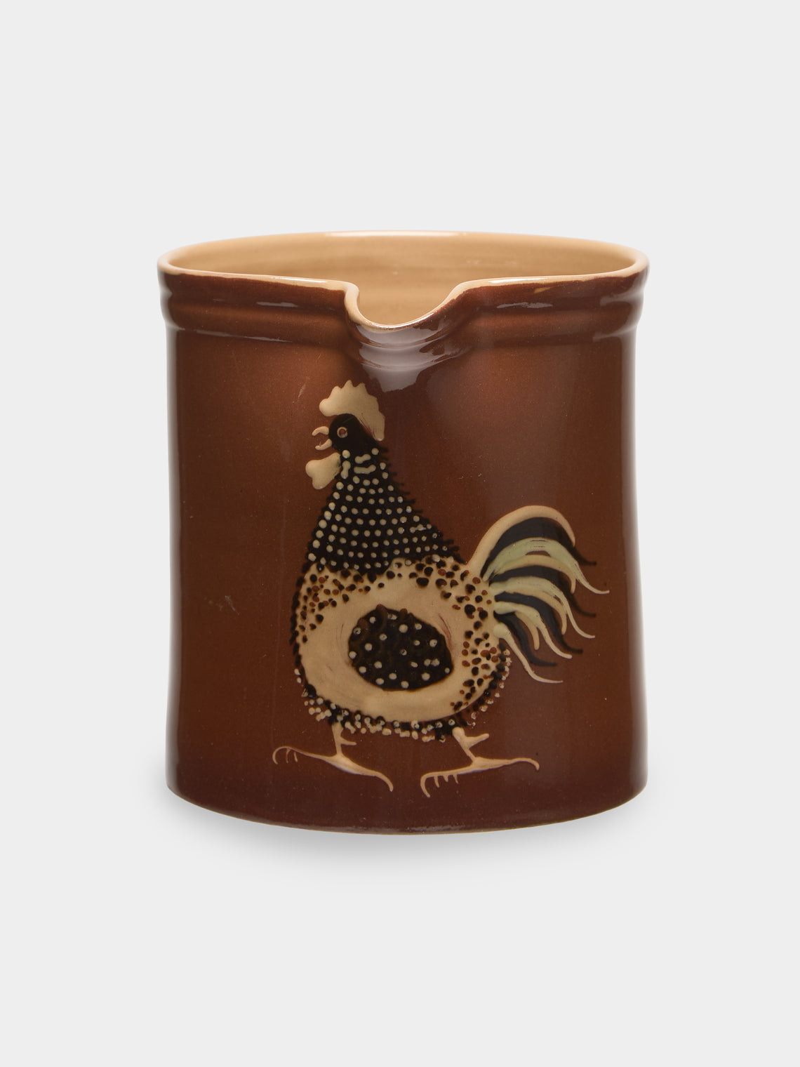 Poterie d’Évires - Chickens Hand-Painted Ceramic Straight-Edge Jug (34oz/1L) - Light brown - ABASK