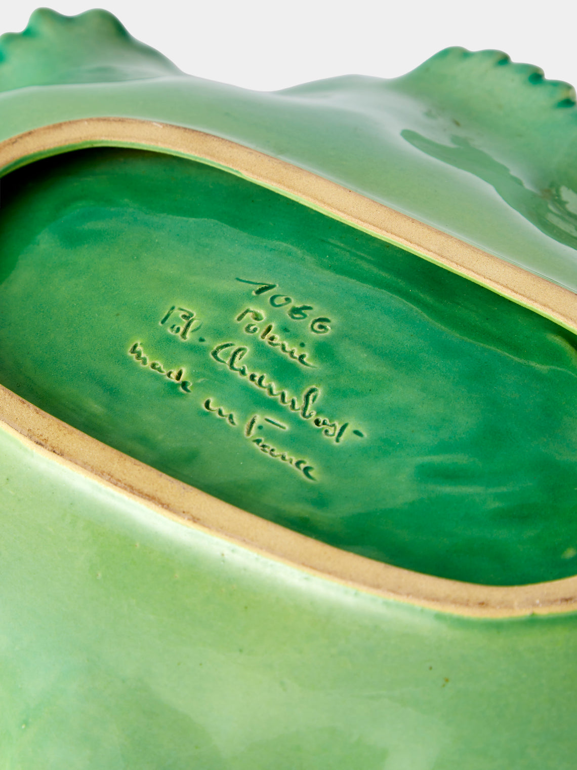 Antique and Vintage - 1950s Pol Chambost Ceramic Leaf Tray - Green - ABASK