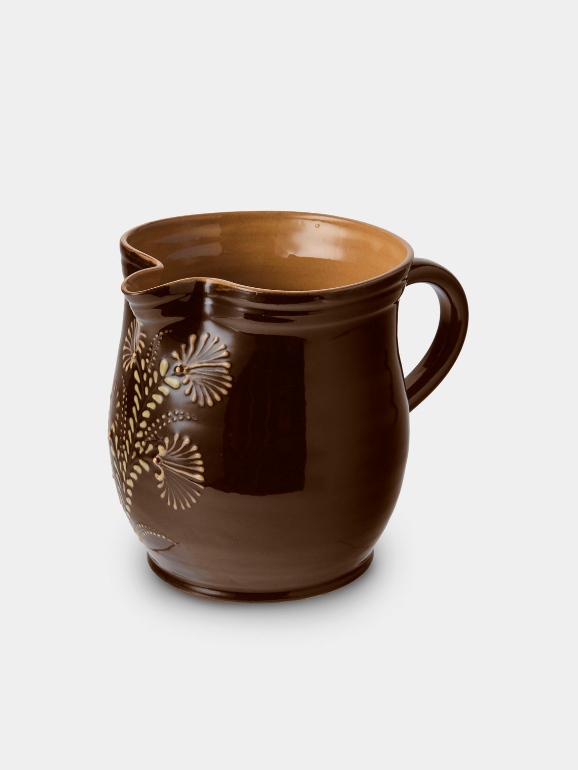 Poterie d’Évires - Flowers Hand-Painted Ceramic Medium Jug - Dark Brown - ABASK - 