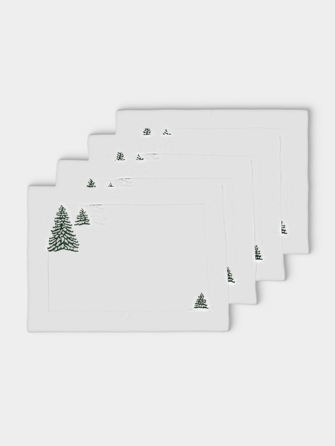 ERI Textiles - | Set of 4 | Winter Forest Hand-Embroidered Linen Placemats - Multiple - ABASK
