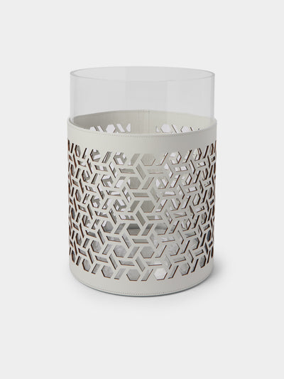RUDI - Atmosphere Glass and Leather Large Candle Holder - White - ABASK - 
