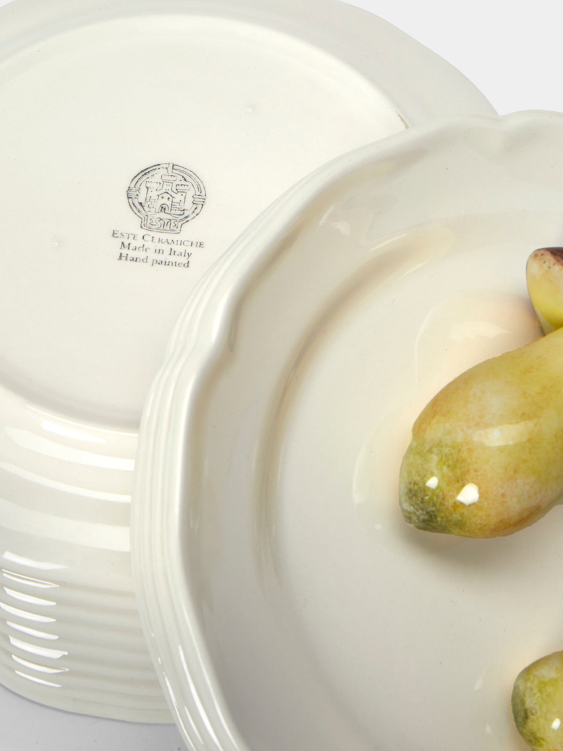 Este Ceramiche - Mushrooms Hand-Painted Ceramic Trompe-L'oeil Large Serving Dish - White - ABASK