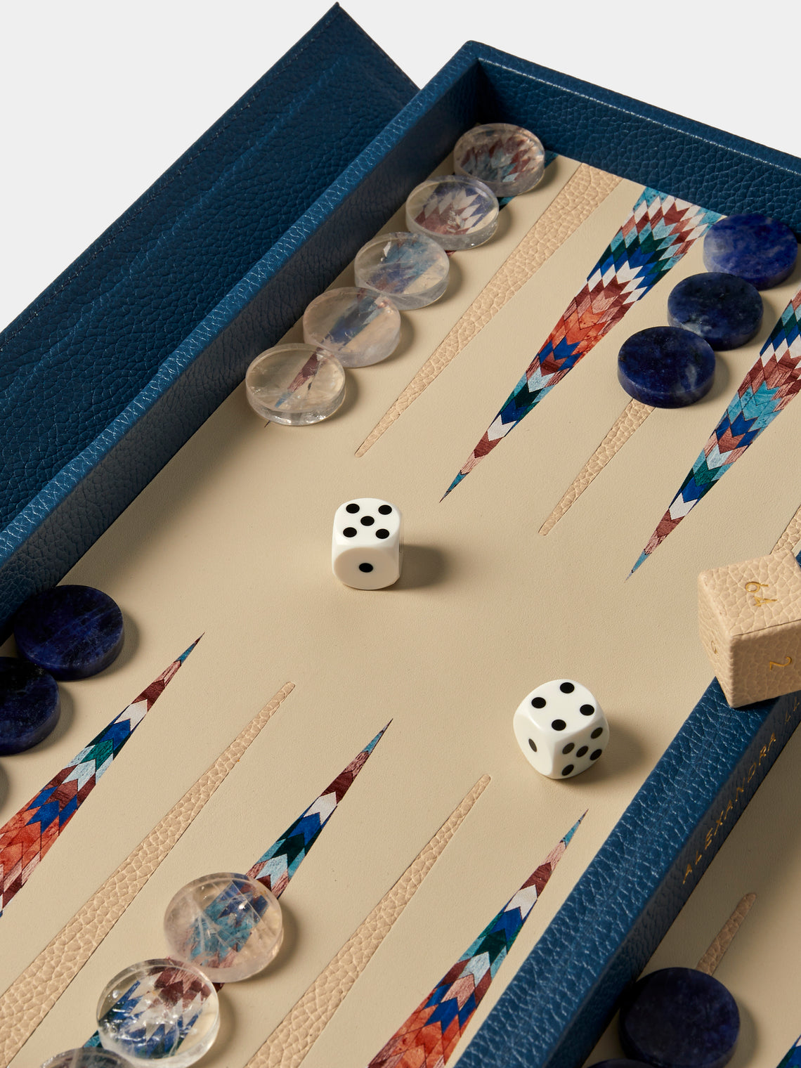 Alexandra Llewellyn - Blue Aztec Leather Travel Backgammon Set - Blue - ABASK