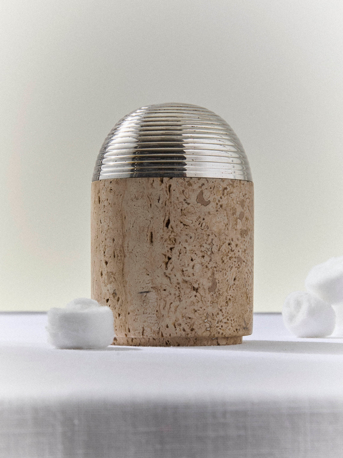 Antique and Vintage - 1970s Travertine and Silver-Plated Container - Beige - ABASK