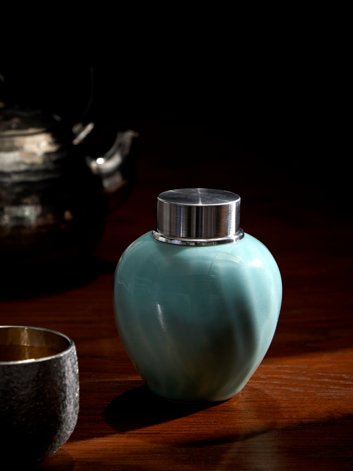 Seikado - Porcelain and Pewter Tea Caddy - Light blue - ABASK