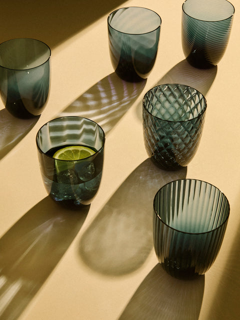NasonMoretti - | Set of 6 | Idra Hand-Blown Murano Glass Water Tumblers - Blue - ABASK