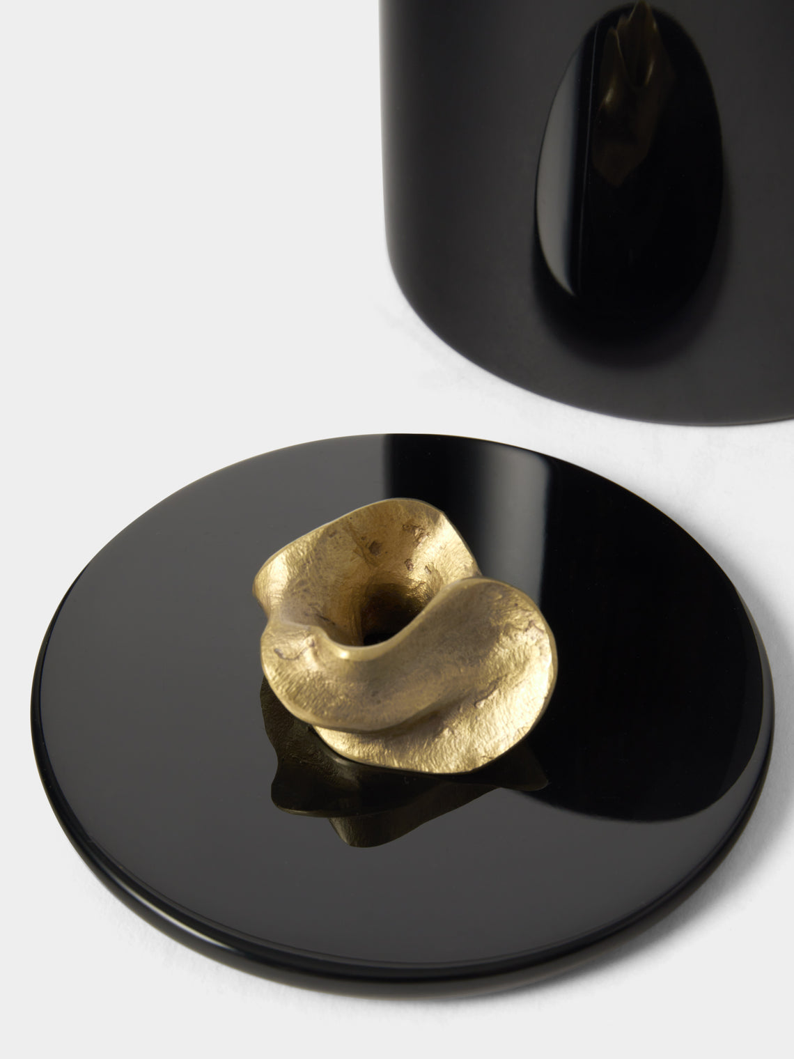 Viya - Saffron Lacquered Wood Round Container - Black - ABASK
