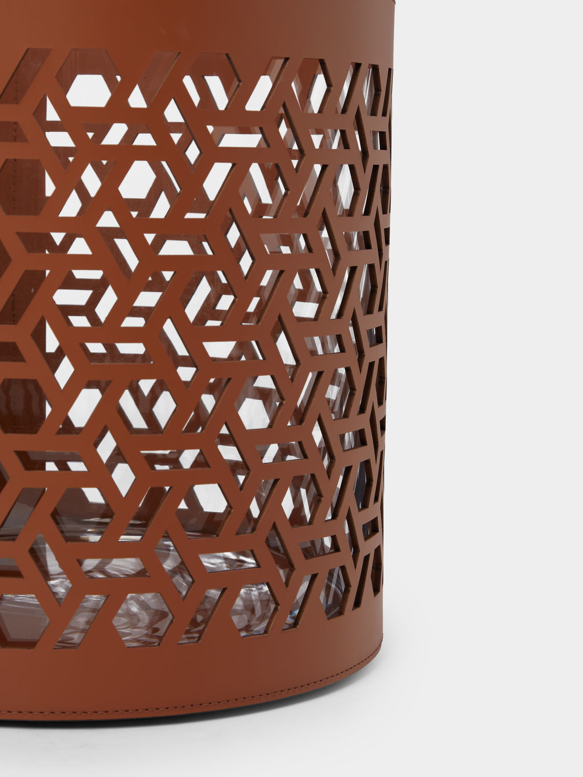 RUDI - Atmosphere Glass and Leather Large Candle Holder - Brown - ABASK