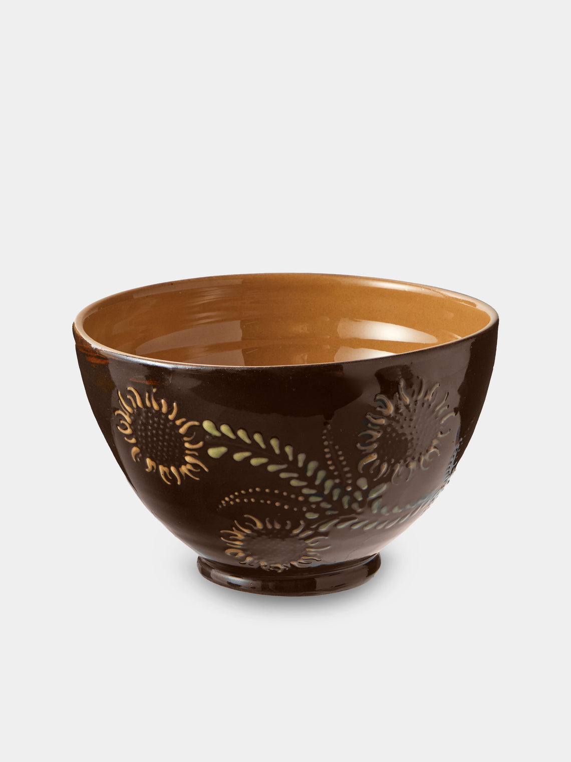 Poterie d’Évires - Flowers Hand-Painted Ceramic Grand Bowls (Set of 4) - Dark Brown - ABASK