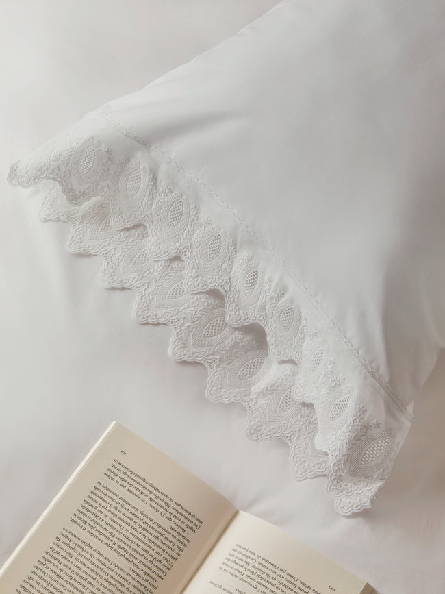 Los Encajeros - Set of 2 Mimi Lace-Appliqué Cotton King Pillowcases (56cm x 102cm) -  - ABASK
