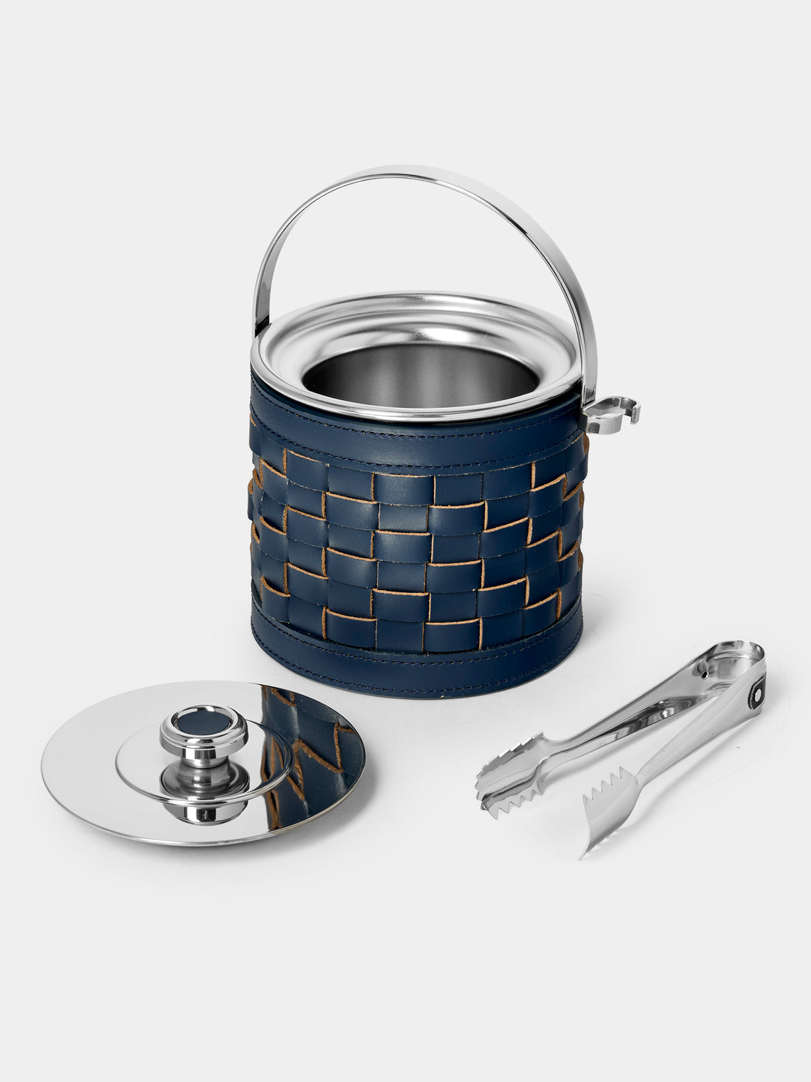 Riviere - Barcelona Water-Resistant Leather Ice Bucket with Tongs - Navy - ABASK