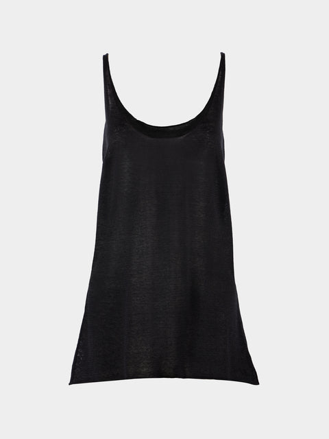 Dusan - Linen Asymmetric Tank Top | One Size - Black - ABASK - 
