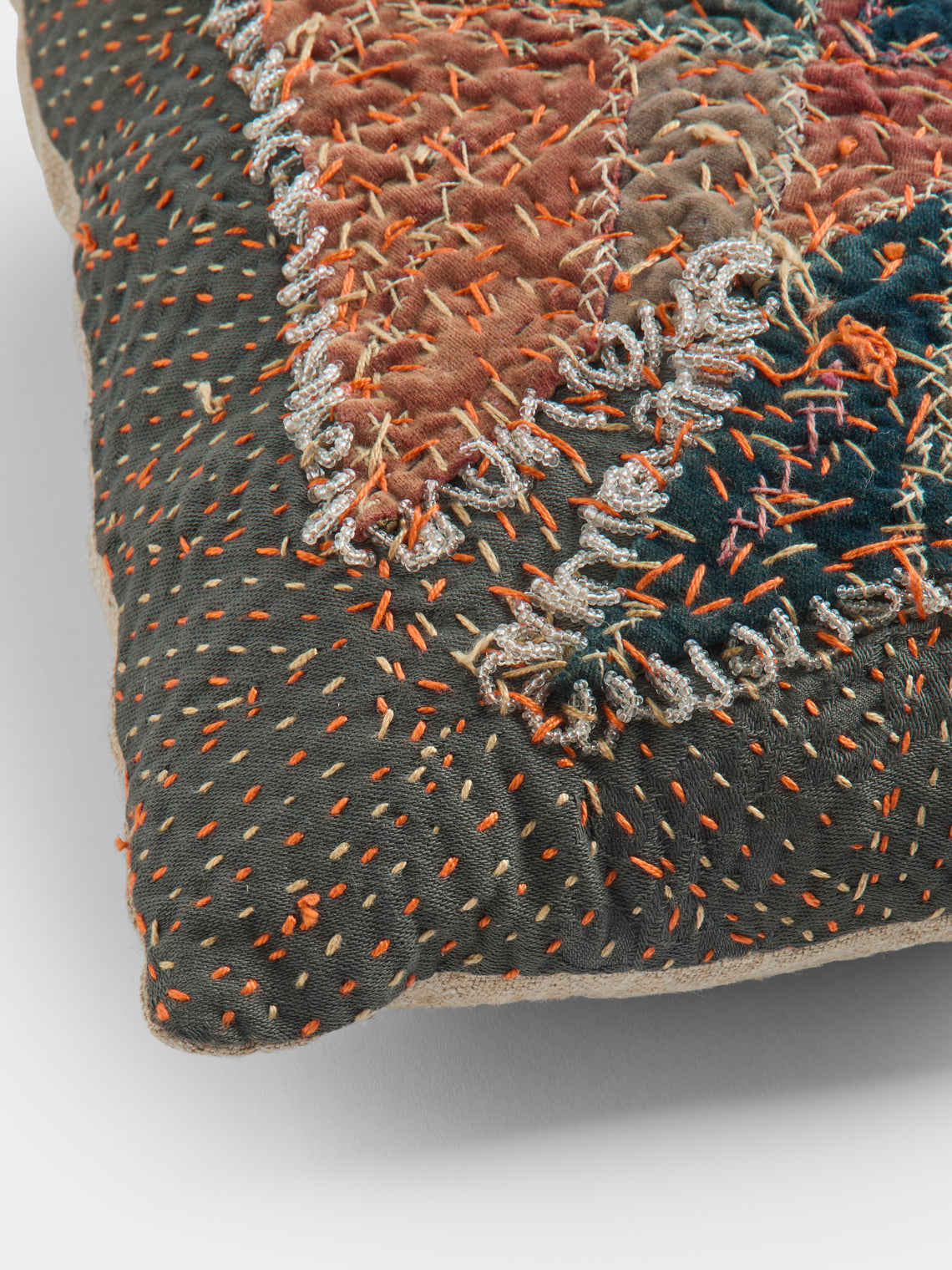 By Walid - 19th-Century Silk, Velvet and Linen Patchwork Cushion (13.5in/35cm) - Multiple - ABASK