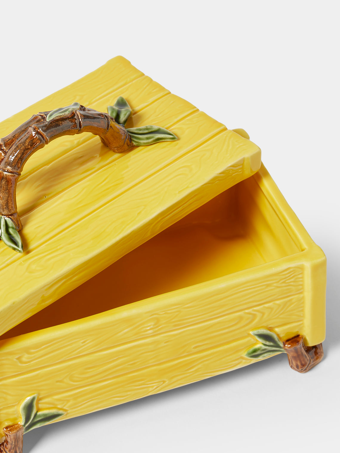 Verdolini - Bamboo Hand-Painted Majolica Ceramic Box - Yellow - ABASK