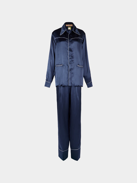 Dorso - Bandana Silk Pajama Set | Size: S - Navy - ABASK - 