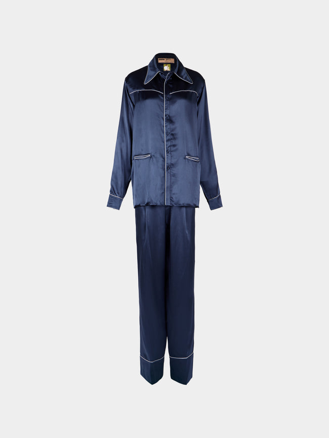 Dorso - Bandana Silk Pajama Set | Size: S - Navy - ABASK - 