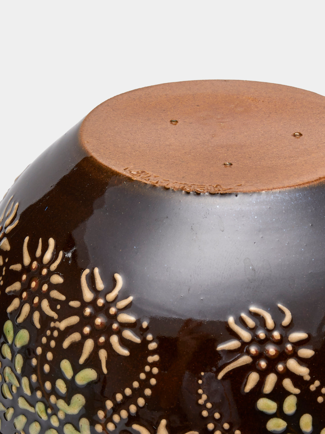 Poterie d’Évires - Flowers Hand-Painted Ceramic Vase (5in/13cm) - Dark brown - ABASK