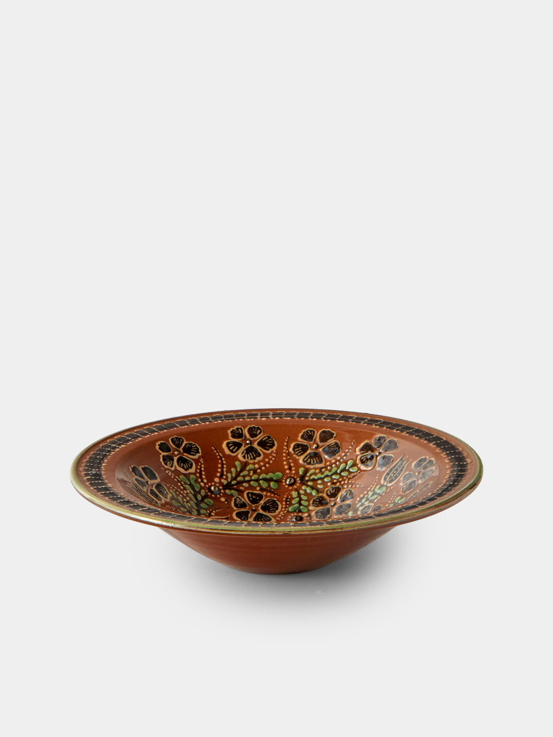 Poterie d’Évires - Hearts and Flowers Hand-Painted Ceramic Small Serving Bowl - Light Brown - ABASK - 