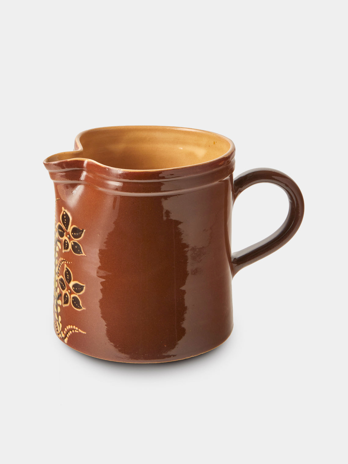 Poterie d’Évires - Flowers Hand-Painted Ceramic Straight-Edge Medium Jug - Light Brown - ABASK
