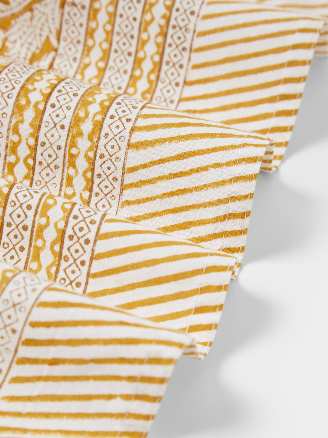 Chamois - Paradise Block-Printed Cotton Rectangular Tablecloth (106.5in/2.7m) - Yellow - ABASK