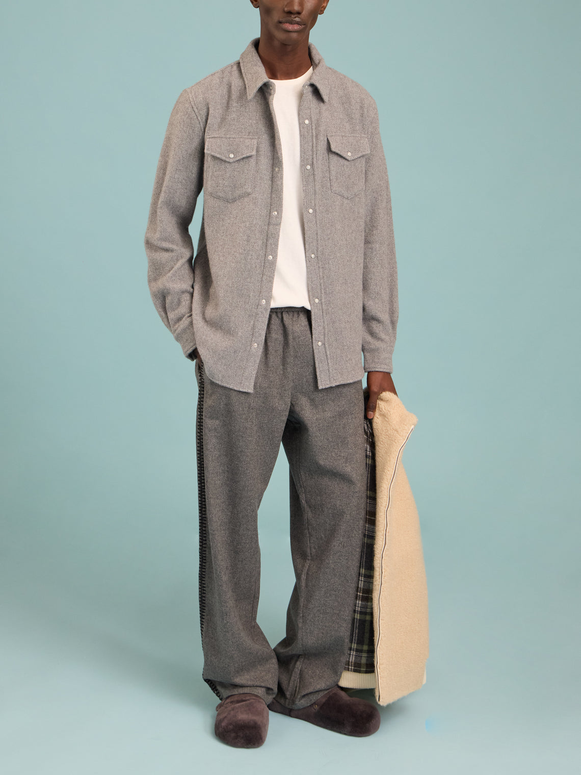 God's True Cashmere - Cashmere Shirt | Size: M - Gray - ABASK