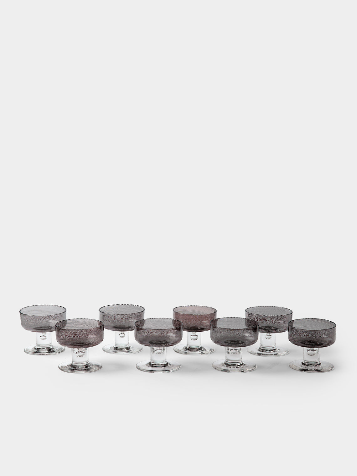 Antique and Vintage - Mid-Century Tapio Wirkkala for Venini Rovaniemi Filigree Murano Glass Coupes (Set of 8) - Brown - ABASK - 