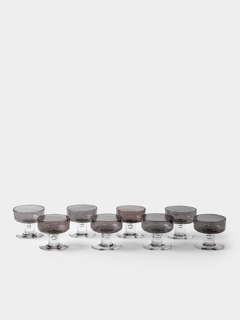 Antique and Vintage - Mid-Century Tapio Wirkkala for Venini Rovaniemi Filigree Murano Glass Coupes (Set of 8) - Brown - ABASK - 
