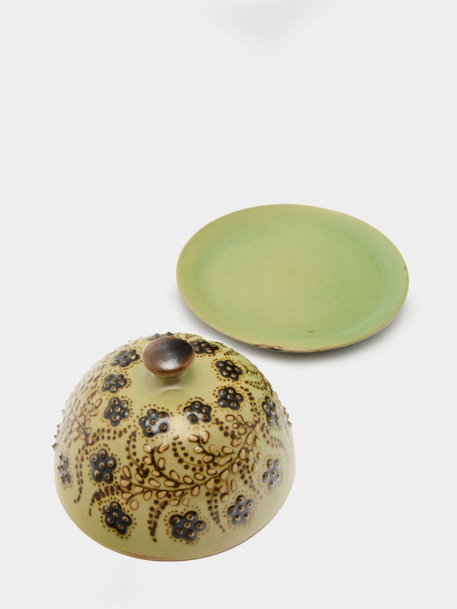 Poterie d’Évires - Flowers Hand-Painted Ceramic Small Lidded Butter Dish - Green - ABASK
