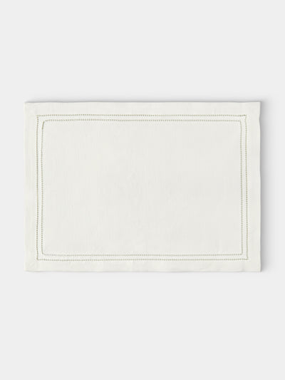 Volga Linen - Botanical Double Hem-Stitch Linen Placemats (Set of 6) - White - ABASK - 