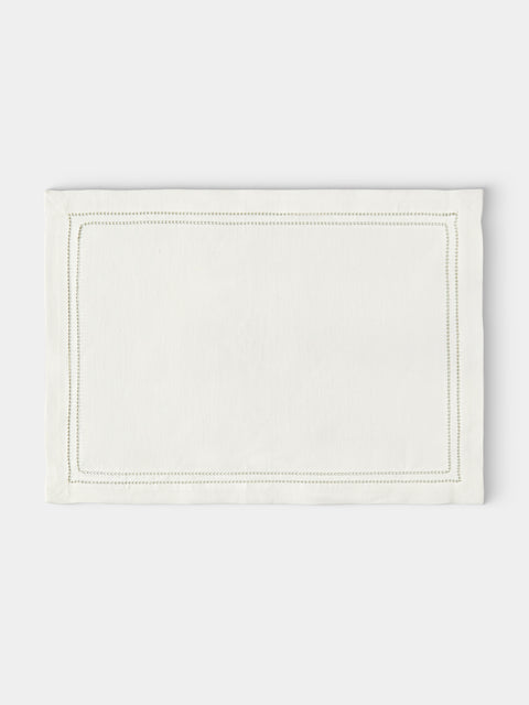 Volga Linen - Botanical Double Hem-Stitch Linen Placemats (Set of 6) - White - ABASK - 