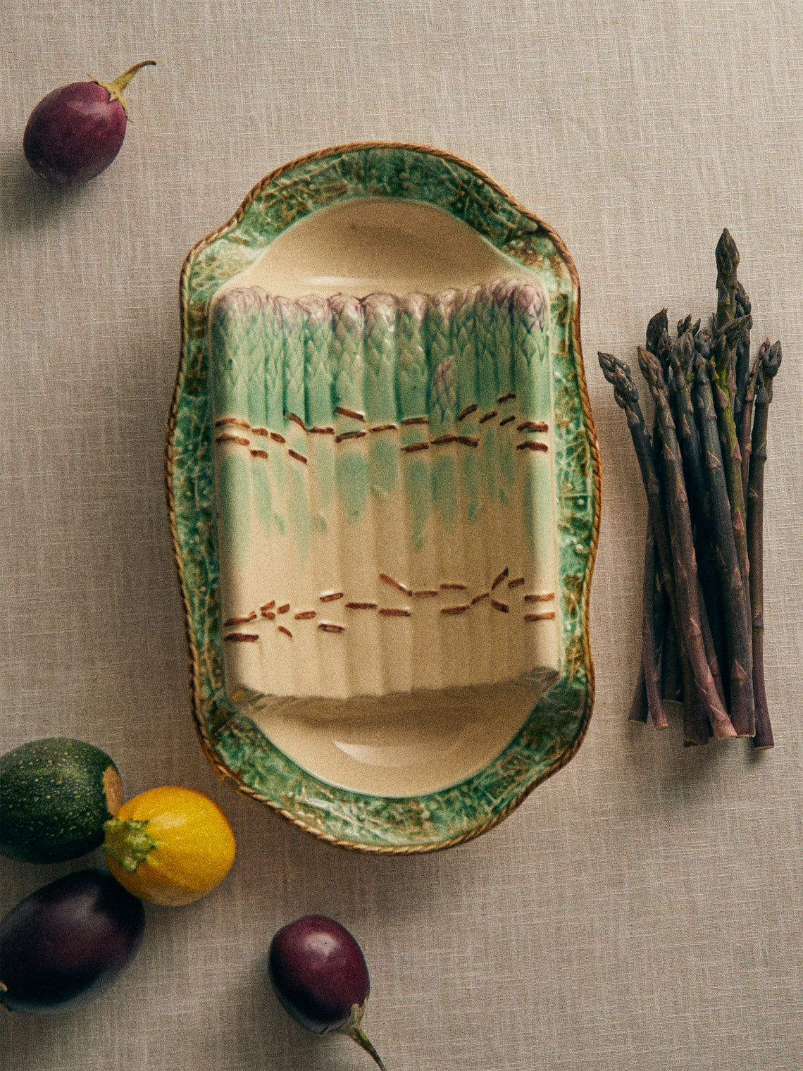 Antique and Vintage - 1900s Ceramic Asparagus Plate - Cream - ABASK