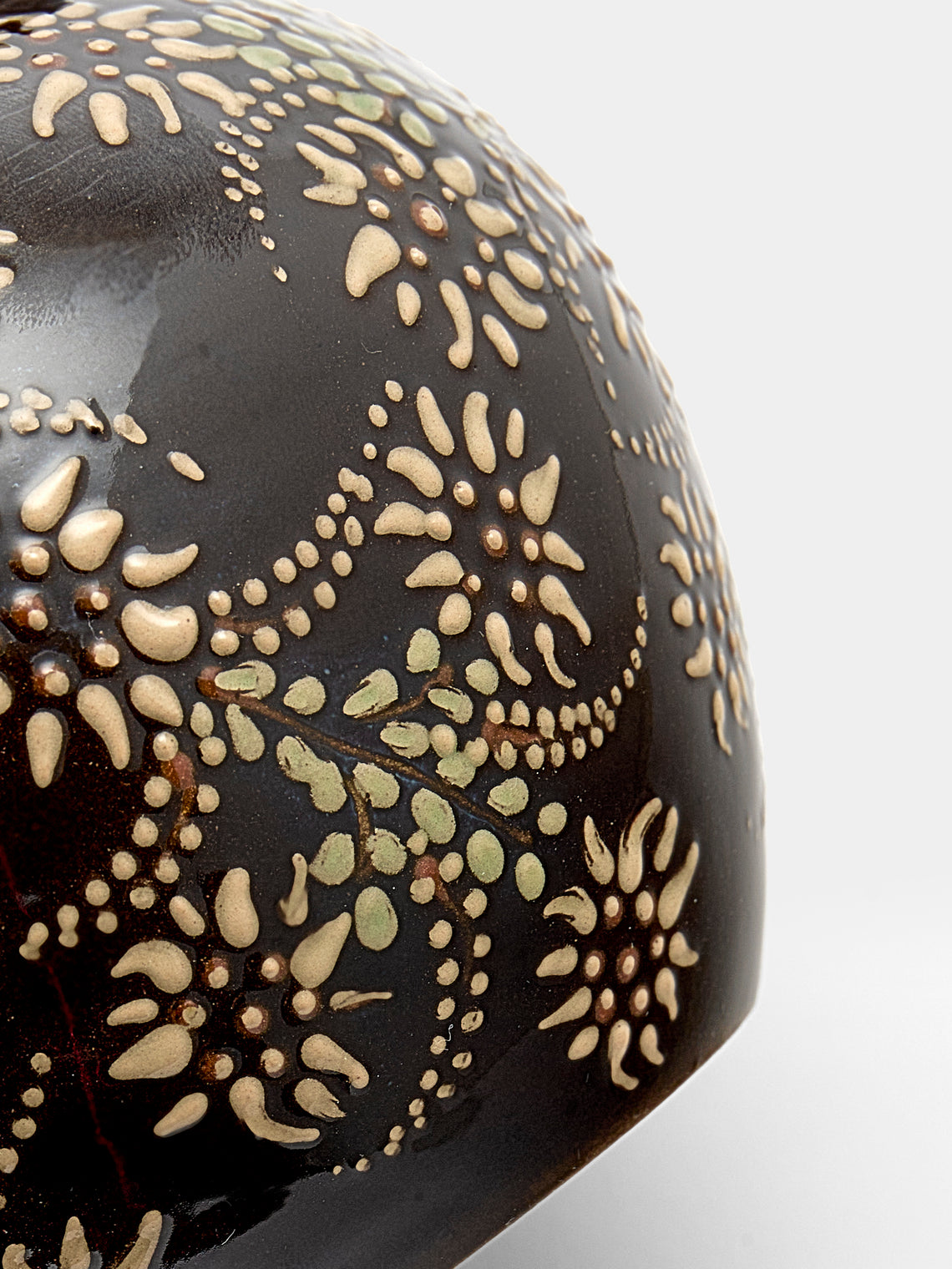 Poterie d’Évires - Flowers Hand-Painted Ceramic Vase - Dark brown - ABASK