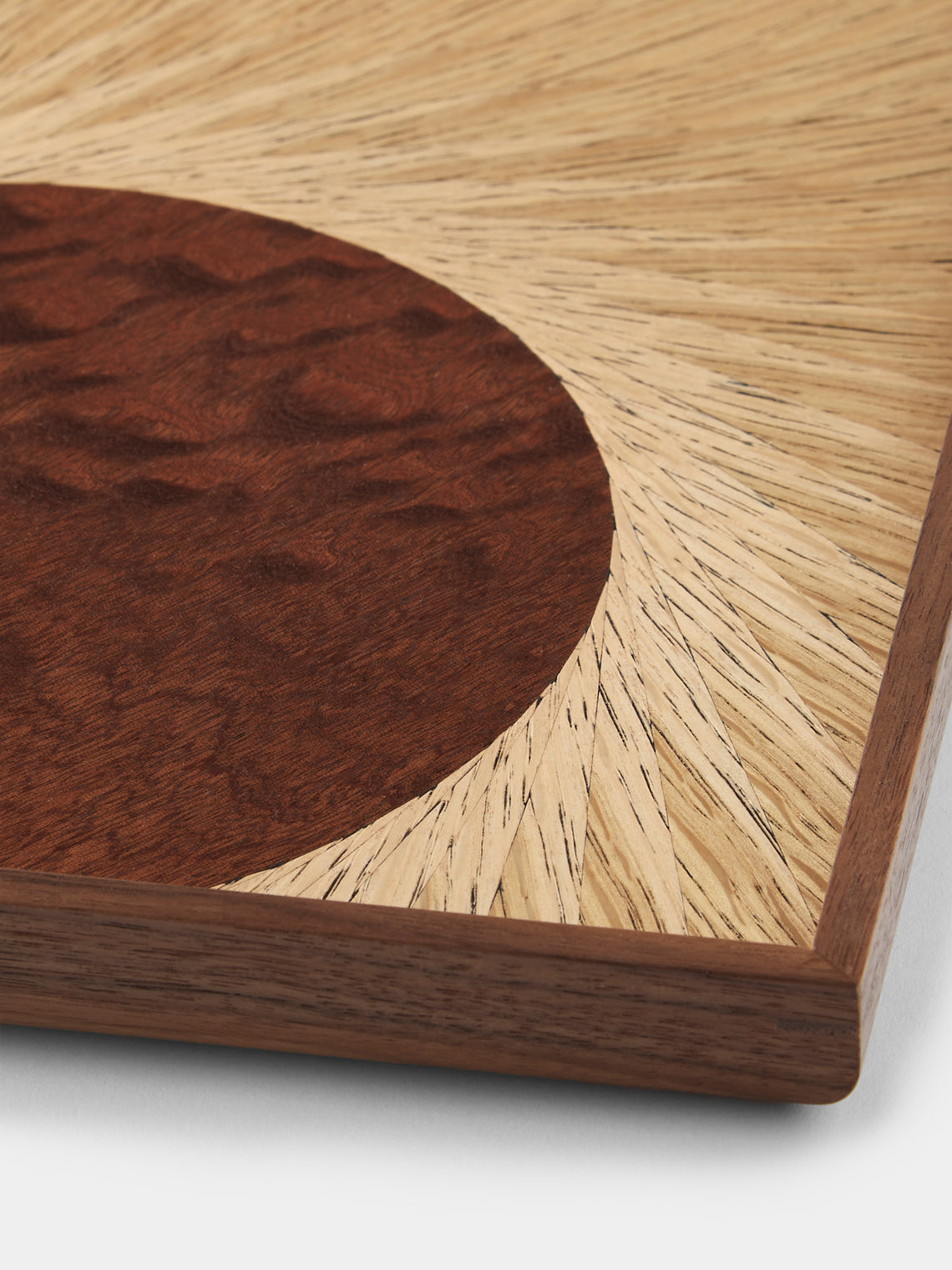 Mori Kougei - Flying Bird Poke Marquetry Wood Tray (14.5in/36.5cm) - Brown - ABASK