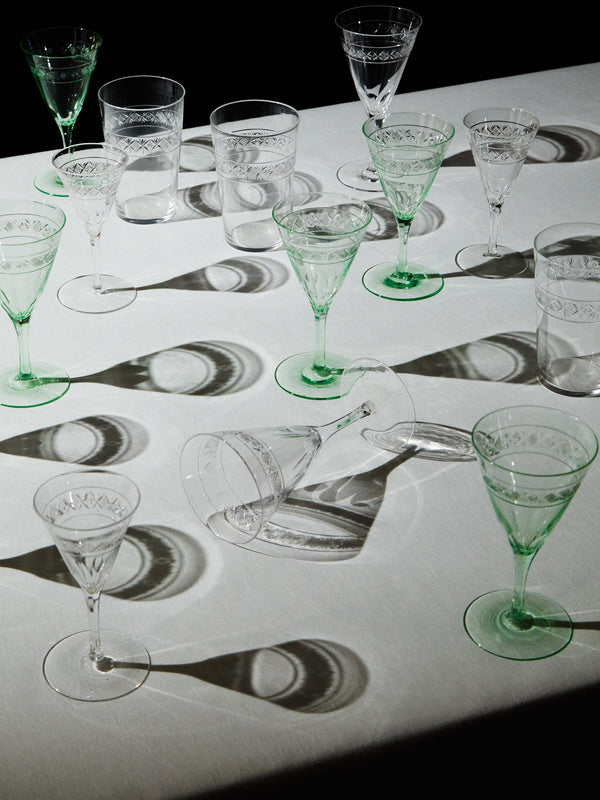Antique and Vintage - 1900s Edwardian Cut Crystal White Wine Glasses (Set of 6) - Green - ABASK