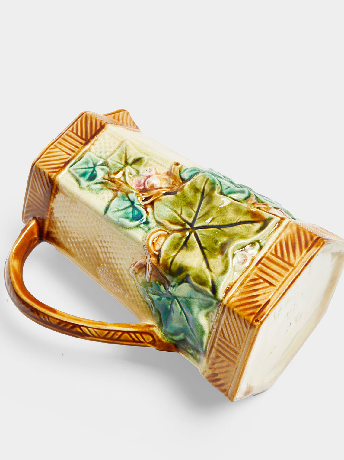 Antique and Vintage - 1930s Onnaing French Majolica Ceramic Jug - Brown - ABASK