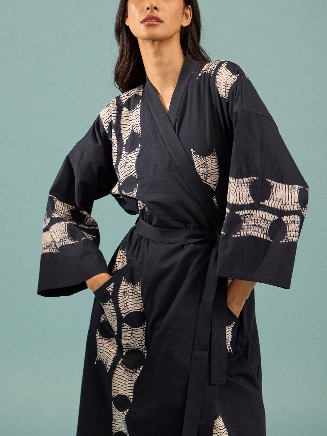 Takeda Kahei Shoten - Toits Shibori Cotton Kimono | One Size - Black - ABASK
