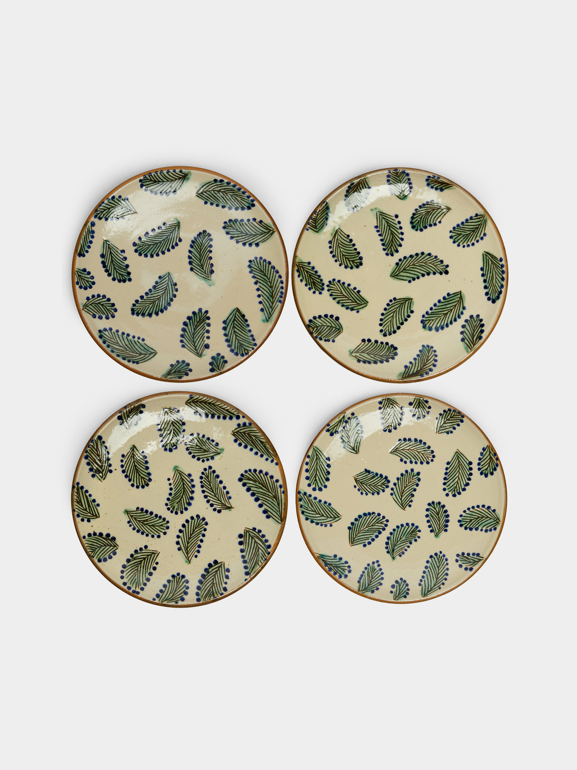 Malaika - Leaves Hand-Painted Dinner Plates (Set of 4) -  - ABASK