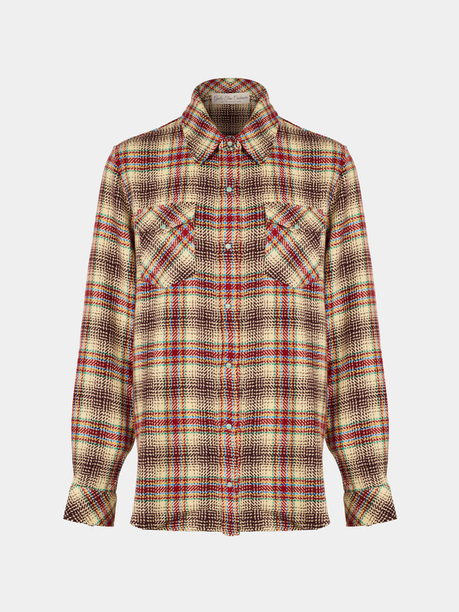 God's True Cashmere - Balance Tartan Cashmere Shirt | Size: S - Red - ABASK - 
